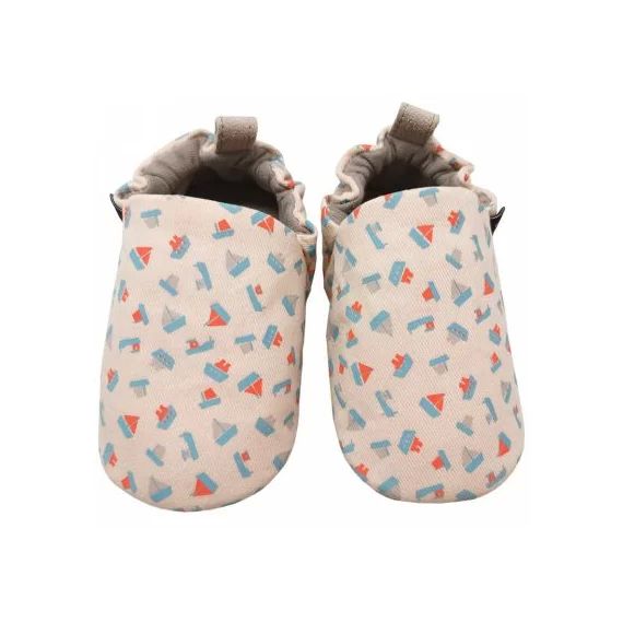 Chaussons en coton et cuir Les bateaux (3-6 mois)