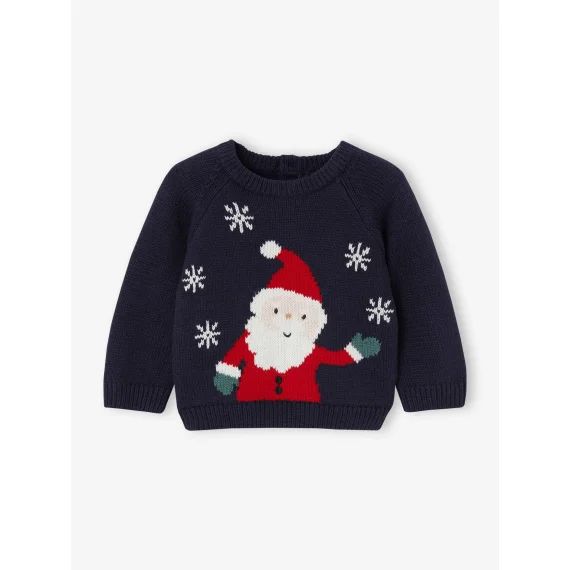 Pull jacquard Père Noël bébé marine