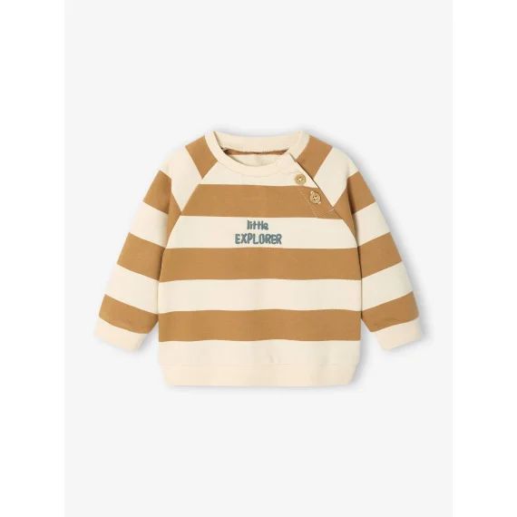 Sweat rayé en molleton bébé caramel