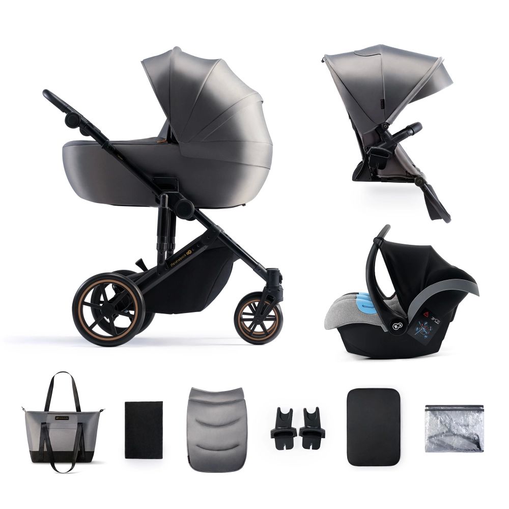Poussette Kinderkraft Prime 2 + Nacelle + Coque Auto Mink – Shadow Grey