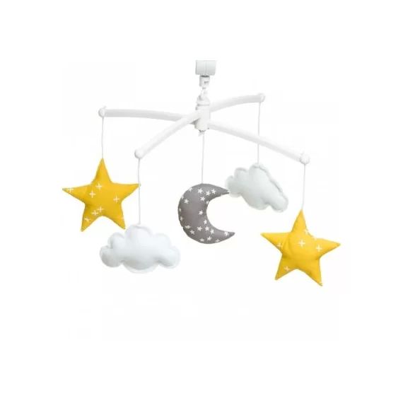 Mobile musical Lune jaune et gris (mélodie au choix)