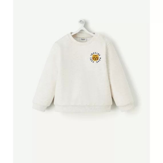 Sweat bébé garçon fibres recyclées écru avec tigre en bouclette –  – Soldes