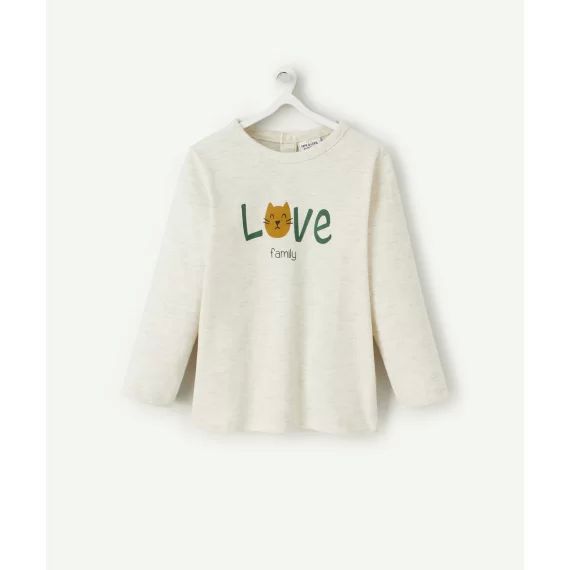 T-shirt bébé garçon en coton bio gris chiné avec chat –  – Soldes