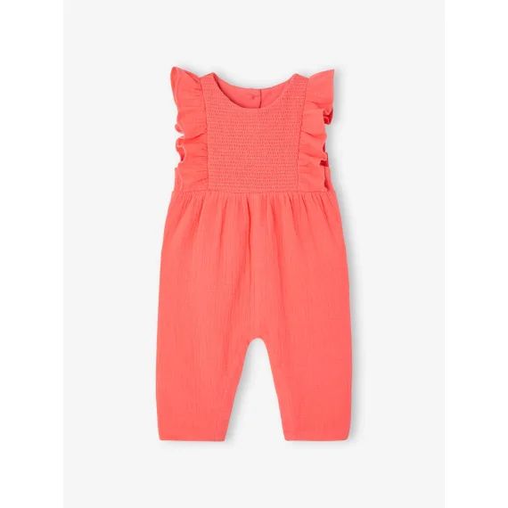 Combinaison bébé en gaze de coton corail