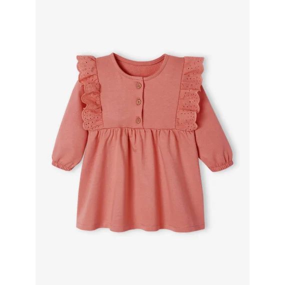 Robe en molleton bébé volant en broderie anglaise rose