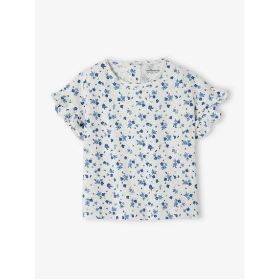 T-shirt fleuri bébé en pointelle écru
