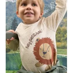 T-shirt bébé garçon gris moucheté avec message et lion
