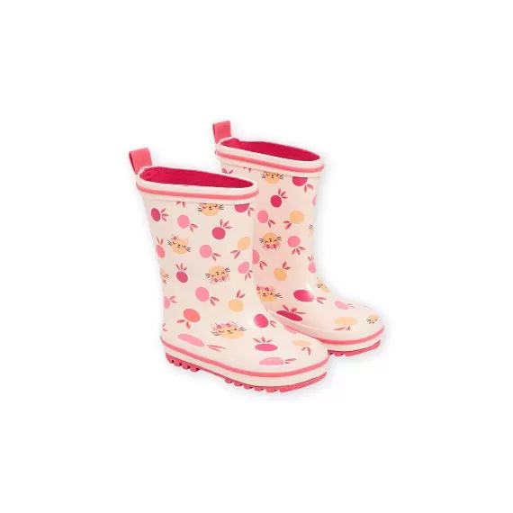 Bottes De Pluie Roses À Imprimé Chats Et Fruits