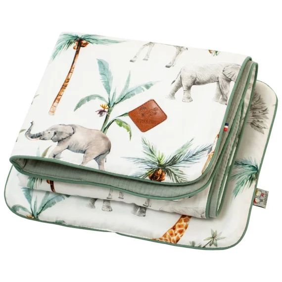 Ensemble Couverture Et Coussin Pour Berceau Et Couffin Safari Blanc Imprimé Safari