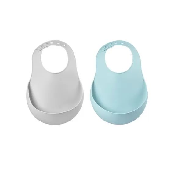 Lot de 2 bavoirs silicone avec poche light mist et airy green