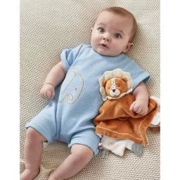 Combishort en jersey imprimé éléphant bleu