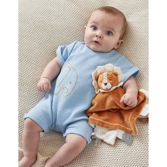 Combishort en jersey imprimé éléphant bleu
