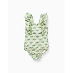 Maillot De Bain Avec Motif Et Volants Vert Clair