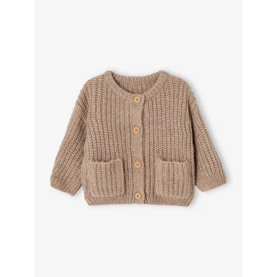 Gilet en grosse maille douillette bébé marron chiné
