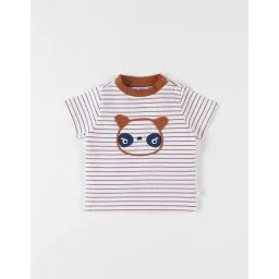 T-shirt Rayé Panda À Manches Courtes Blanc