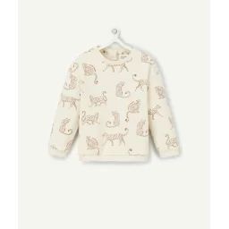 Sweat bébé fille en coton bio écru imprimé léopards –  – Soldes