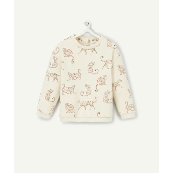 Sweat bébé fille en coton bio écru imprimé léopards –  – Soldes