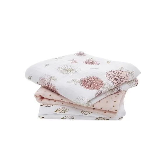 Lot de 3 langes en coton Dahlias (70 x 70 cm)