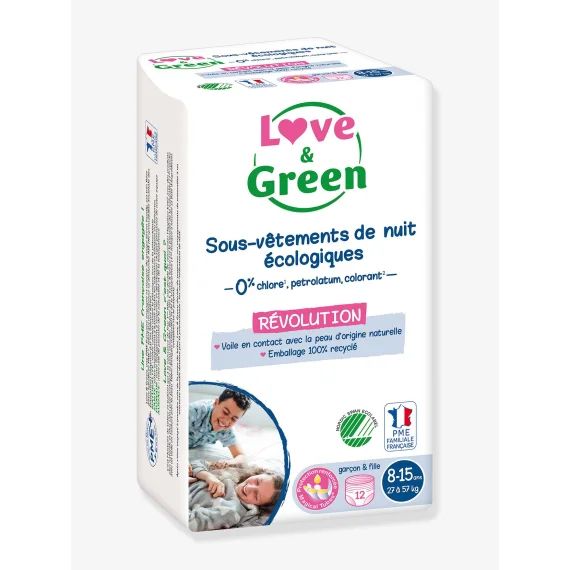 Sous-vêtements de nuit écologiques x12 / 8-15 ans LOVE&GREEN blanc