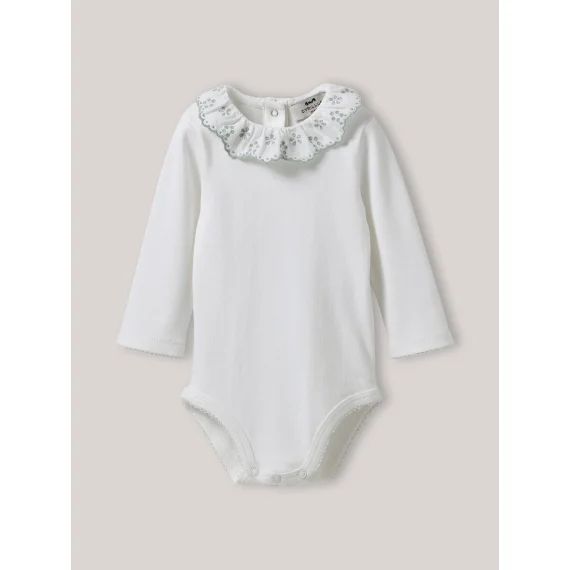 Body Col En Broderie Anglaise En Coton Biologique Blanc Doux