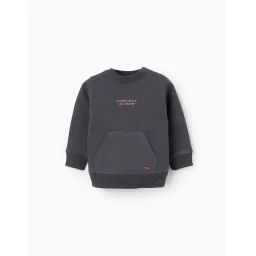 Sweat En Coton Avec Poche Kangourou Gris Foncé