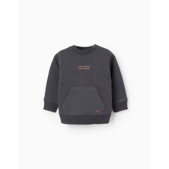 Sweat En Coton Avec Poche Kangourou Gris Foncé
