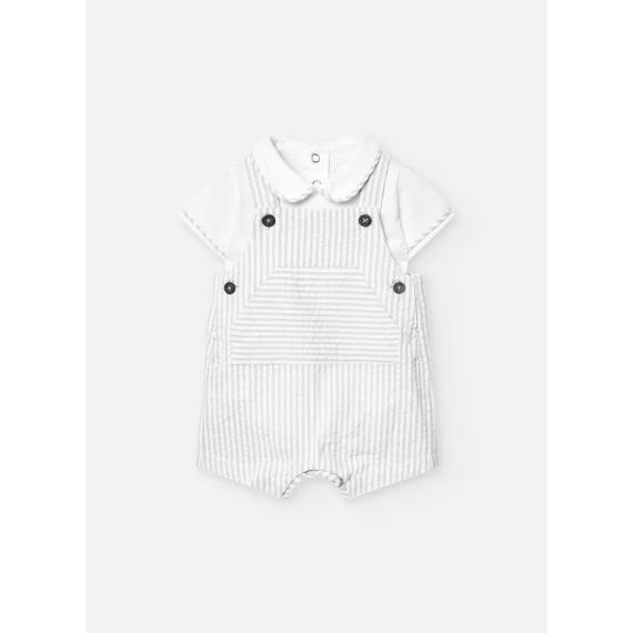 Ensemble Body À Manches Courtes Et Salopette Rayée Gris
