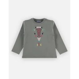 T-shirt en coton manches longues imprimé girafe vert