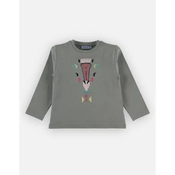 T-shirt en coton manches longues imprimé girafe vert