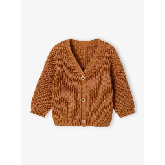 Gilet col V bébé en maille perlée caramel