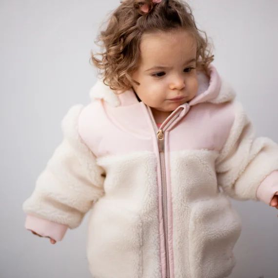 Manteau bimatière à capuche Fille Beige