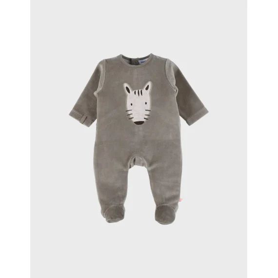Pyjama Bébé En Velours Brodé Zèbre Vert