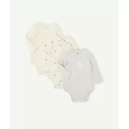 Le lot de 3 bodies beige et gris en coton biologique –  – Soldes