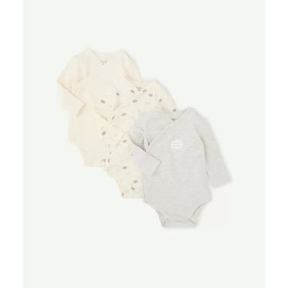 Le lot de 3 bodies beige et gris en coton biologique –  – Soldes