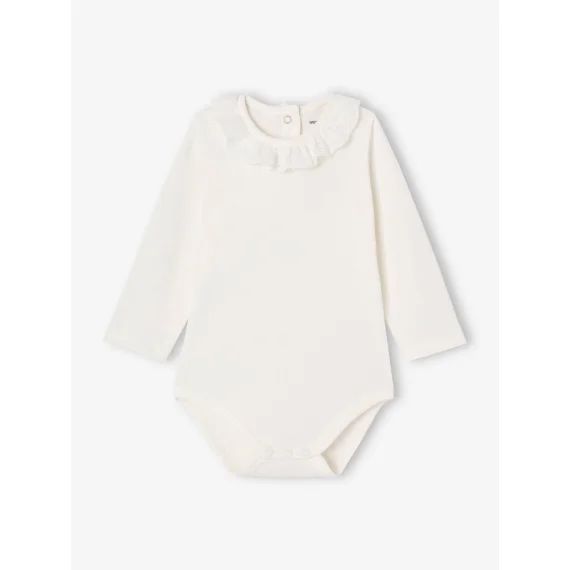 Body avec col en broderie anglaise manches longues bébé écru