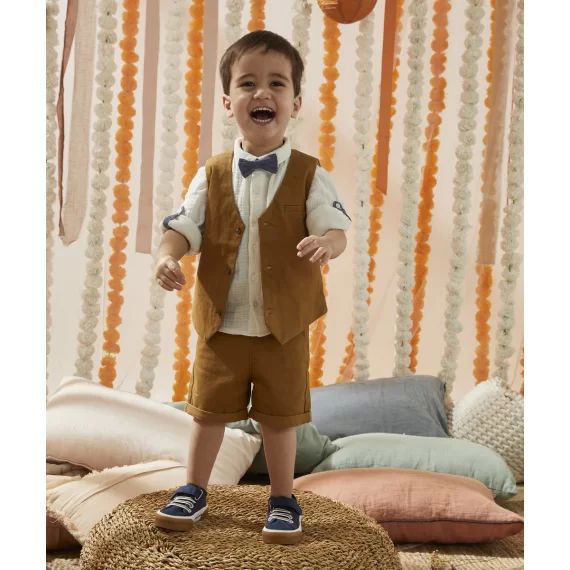 Chemise blanche bébé garçon en gaze de coton avec noeud amovible –  – Soldes