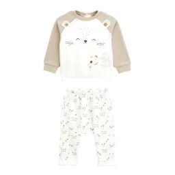 Ensemble Sweat Et Pantalon Bébé Mixte Noisette Blanc