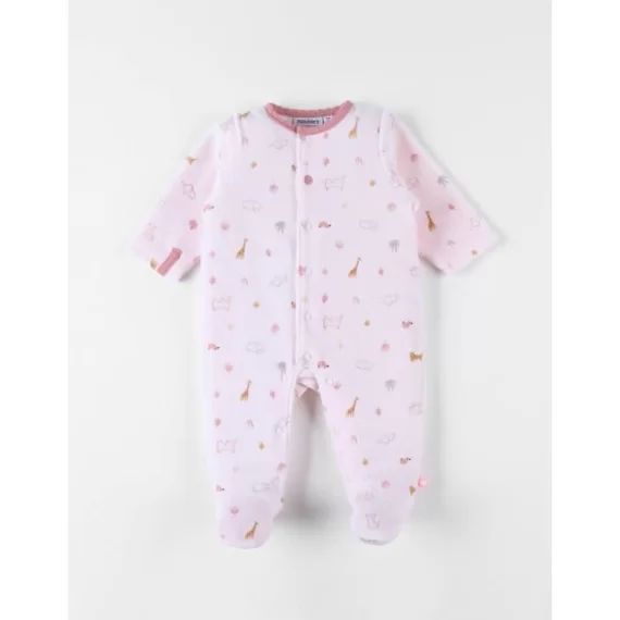Pyjama 1 pièce en velours  imprimé animalier rose