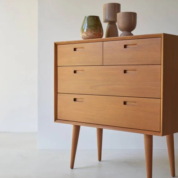 Commode Enfant En Bois D&rsquo;acajou Massif 4 Tiroirs Magda 50&rsquo;s Naturel