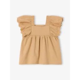T-shirt encolure carrée en broderie anglaise bébé cappuccino