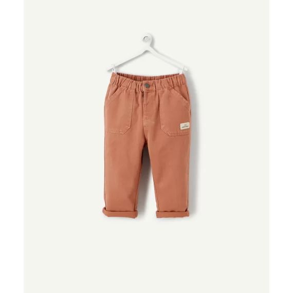 Pantalon relax bébé garçon en fibres recyclées rose avec patch