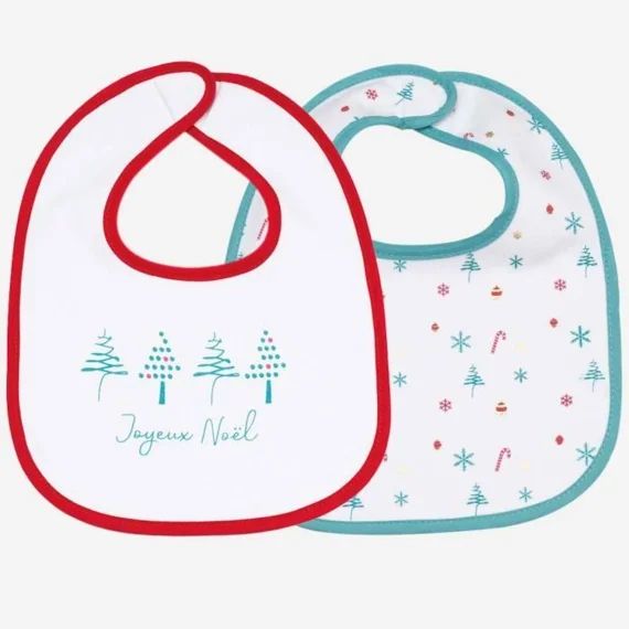 Lot de 2 bavoirs 4-12 mois Rouge – TROIS KILOS SEPT – Mixte – Coton blanc