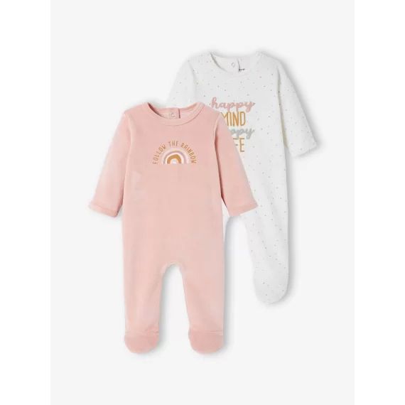 Lot de 2 dors-bien bébé fille en velours lot rose blush