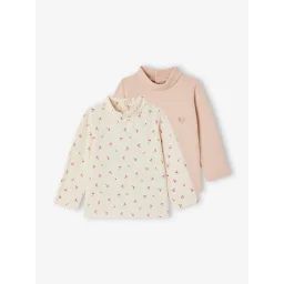 Lot de 2 t-shirts col roulé bébé rose pâle