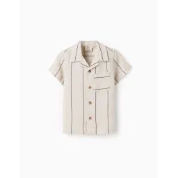 Chemise À Manches Courtes En Viscose Et Lin Beige