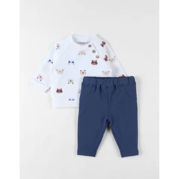 Ensemble Sweatshirt Imprimé Animalier + Jogging Denim Écru/bleu Bleu