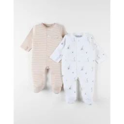 Ensemble De 2 Pyjamas 1 Pièce En Jersey Abricot/écru Blanc