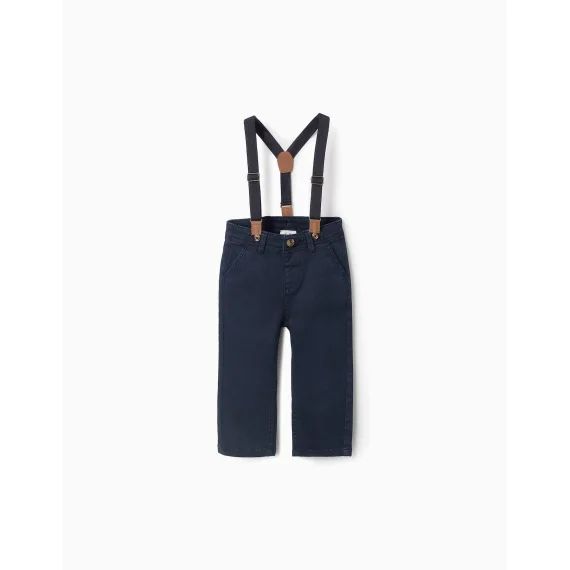 Pantalon En Sergé Avec Bretelles Amovibles Bleu Foncé