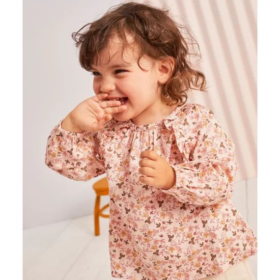 Blouse bébé fille rose en coton avec imprimé fleuri –  – Soldes
