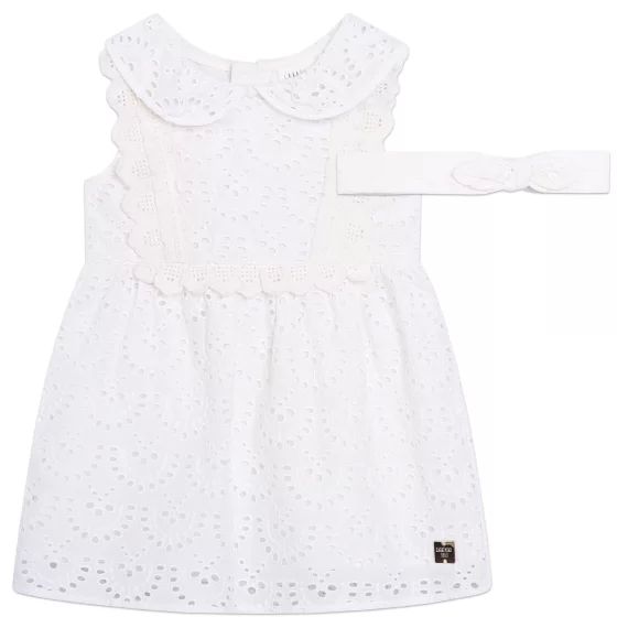 Robe et bandeau en coton uni Fille Blanc